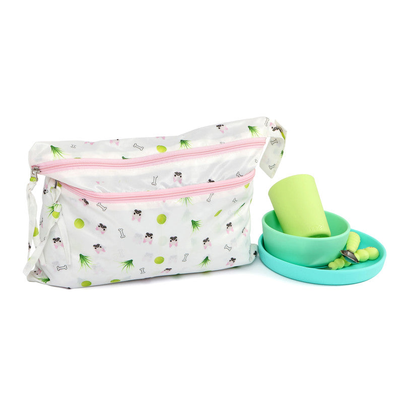 Melii - Multi Purpose Waterproof Wet Bag - White & Pink Bulldog
