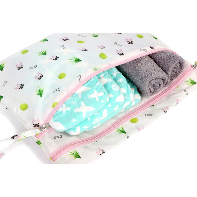Melii - Multi Purpose Waterproof Wet Bag - White & Pink Bulldog