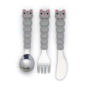 Melii Utensil Set - Purple Cat & Grey Bulldog (6 Pcs)