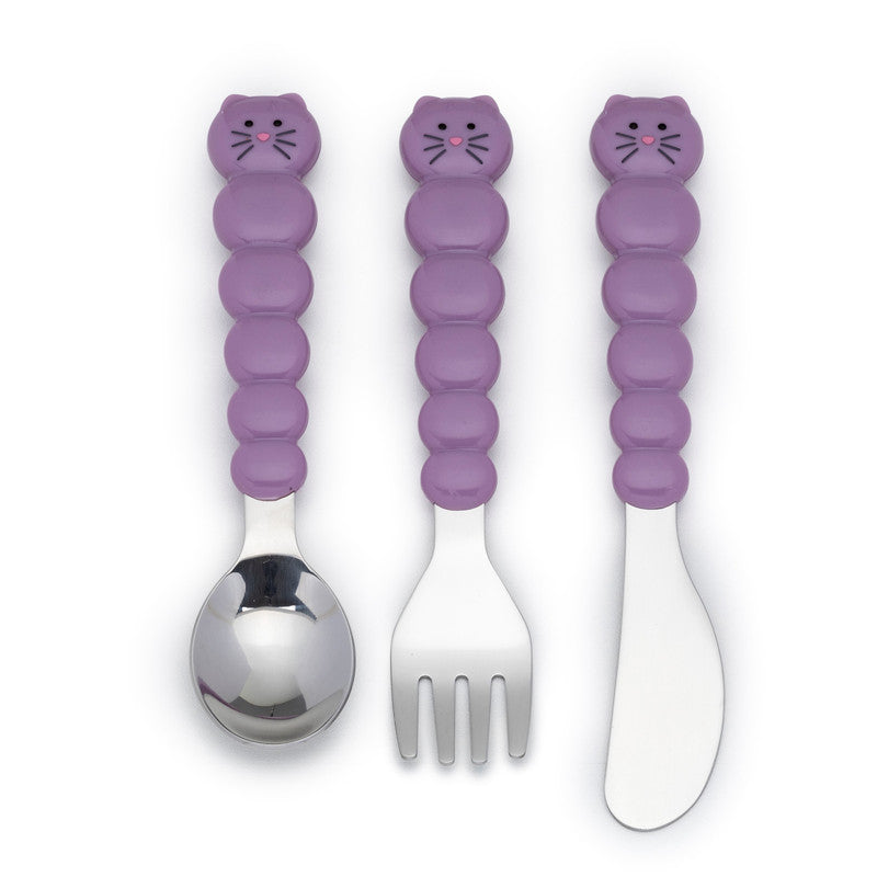 Melii Utensil Set - Purple Cat & Grey Bulldog (6 Pcs)