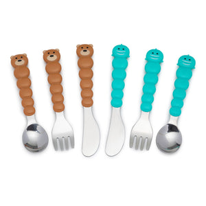 Melii Utensil Set - Brown Bear & Blue Shark (6 Pcs)
