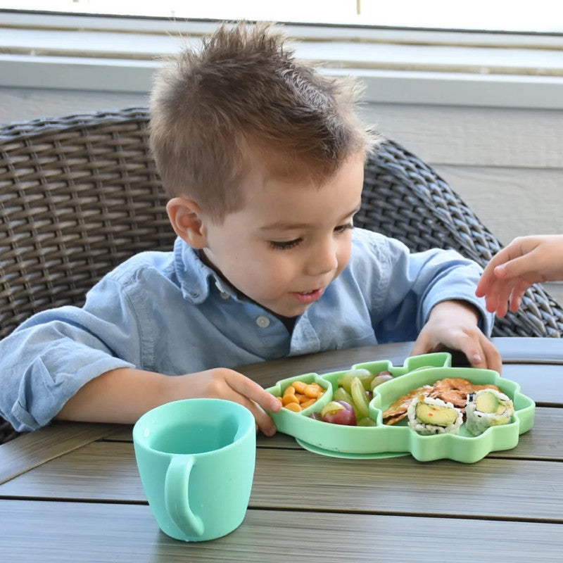 Melii Divided Silicone Suction Plate - Green Dinosaur