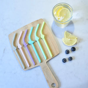 Melii Silicone Straws with Animals clip Design & Cleaning Brush 6 pcs