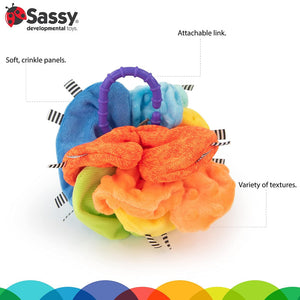 Sassy Crinkle Ball for Babies, Durable Non-Toxic Sensory Toy, Soft Textured Fabric