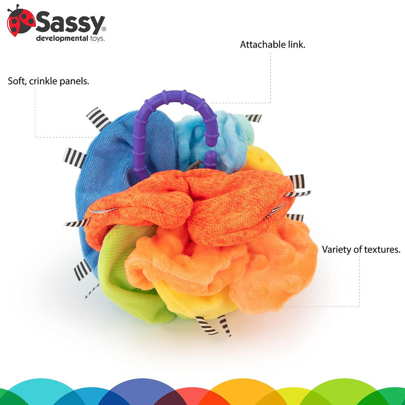 Sassy Crinkle Ball for Babies, Durable Non-Toxic Sensory Toy, Soft Textured Fabric