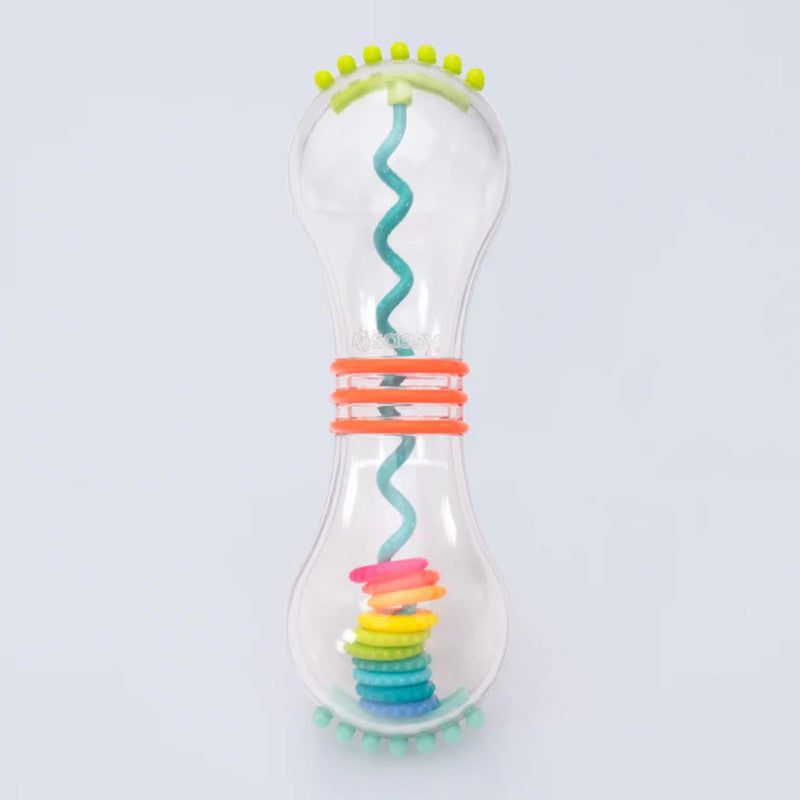 Sassy Flip & Fall Baby Rattle with Cascading Rainbow Spinner Discs (0m+)