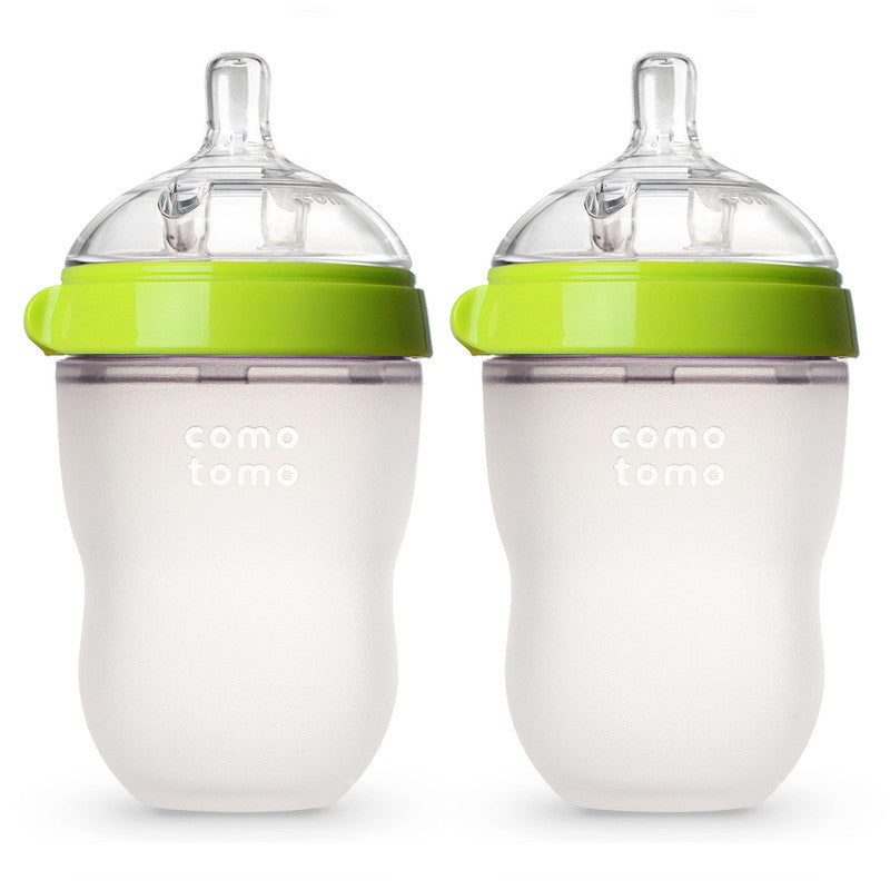 Comotomo - Natural Feel Baby Feeding Bottle - Green & White 2 pcs x 250 ml