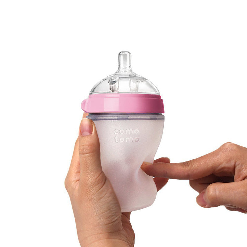 Comotomo - Natural Feel Baby Feeding Bottle - Pink & White, 150 ml