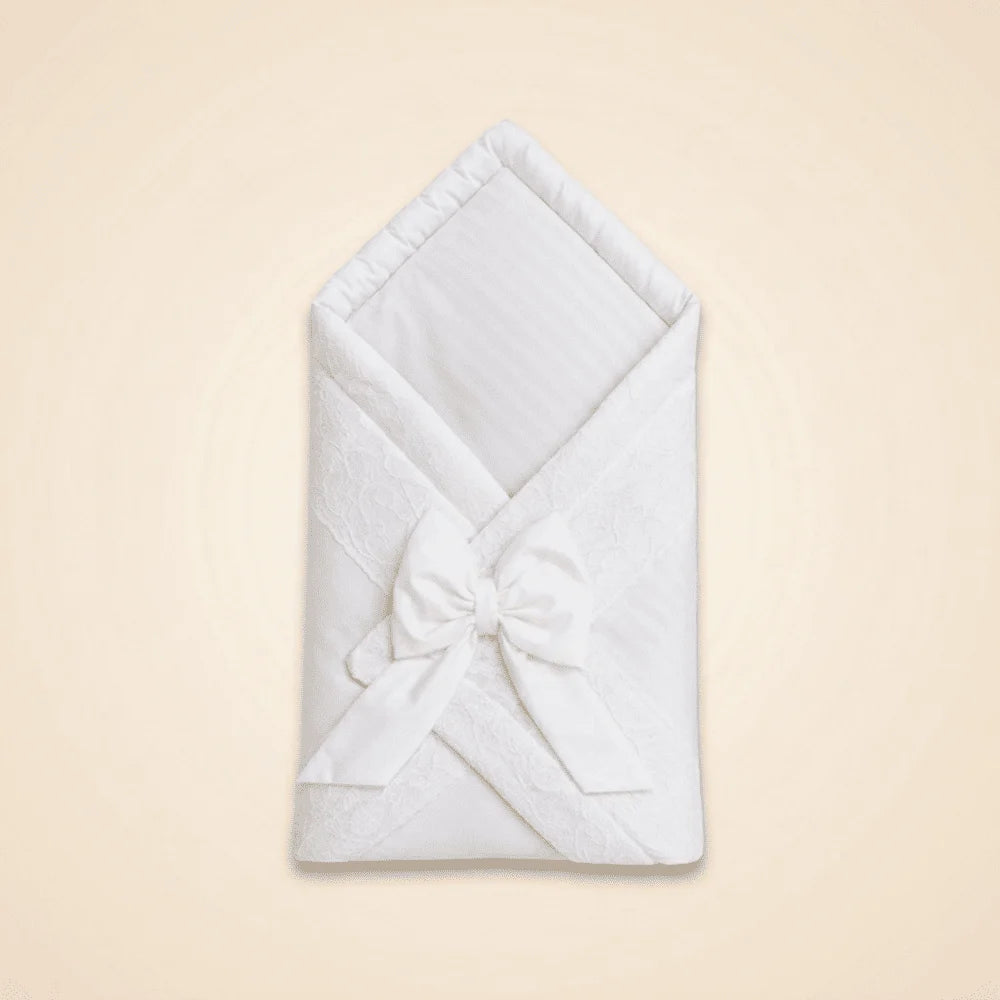 Newborn Swaddle Wrap with Lace Trim & Cotton Bow