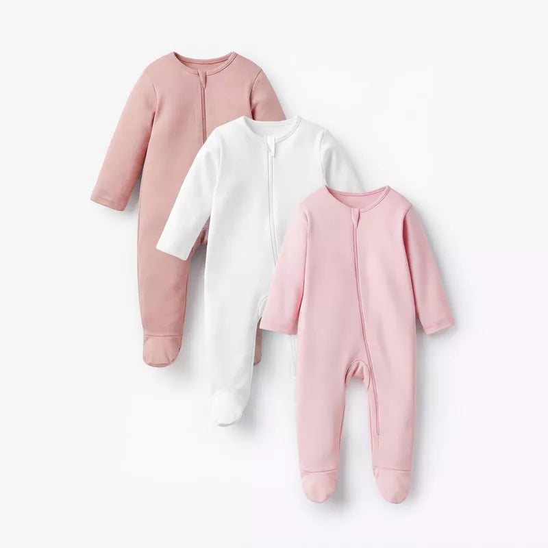Juniors Solid Sleepsuit with Long Sleeves and Zip Closure - Set of 3