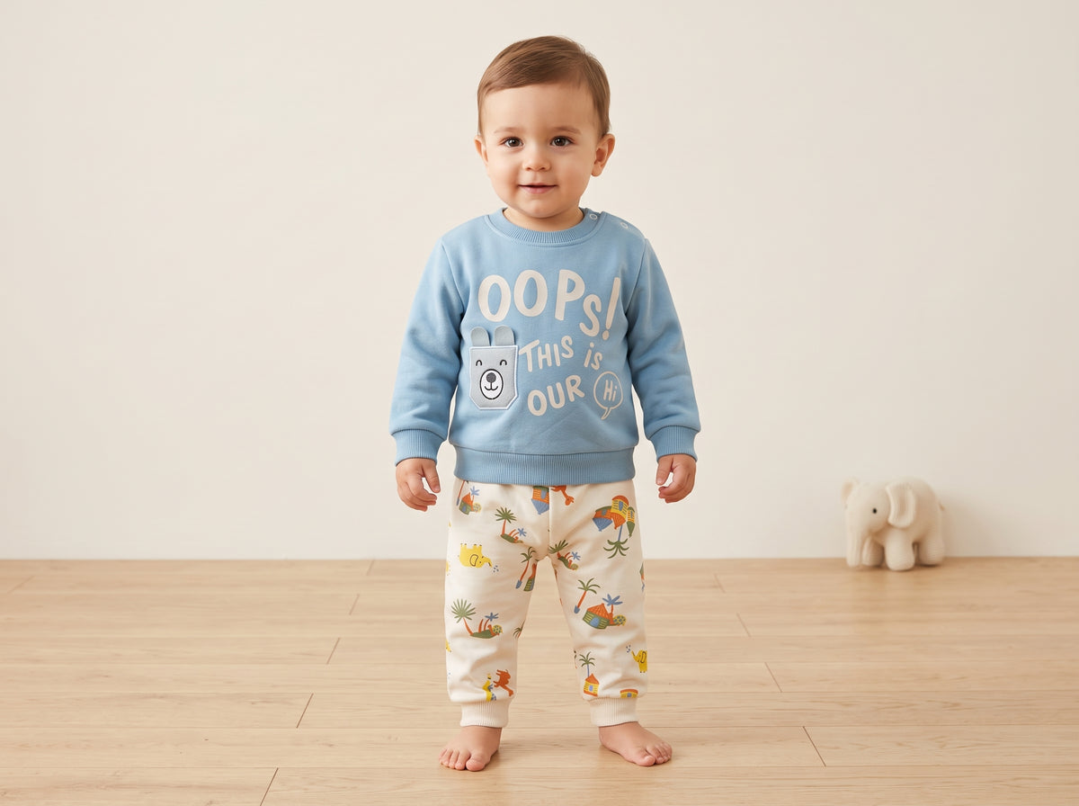 Jep Mood Oops Bear Pocket Sweatshirt & Jogger Set (2733)