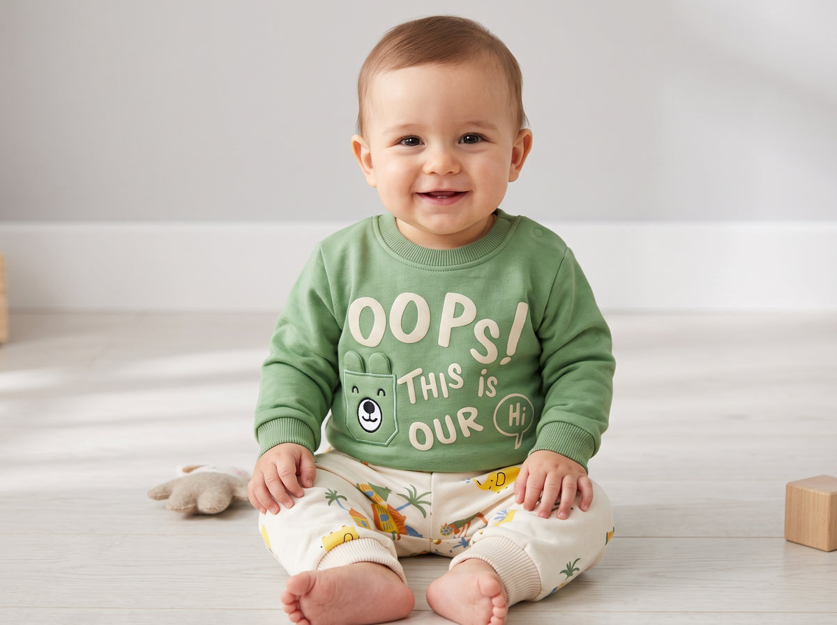 Jep Mood Oops Bear Pocket Sweatshirt & Jogger Set (2733)