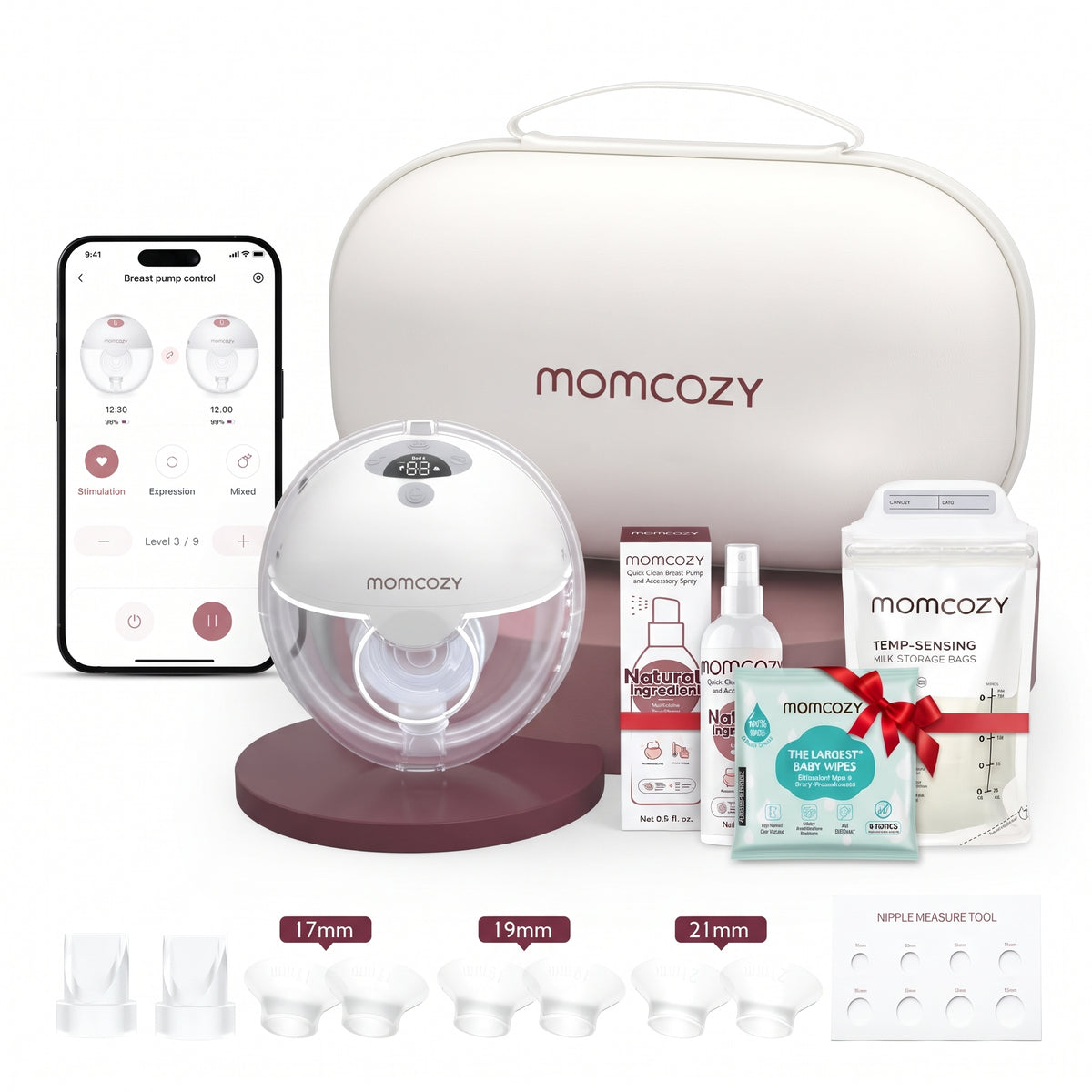 Momcozy M5 Smart APP Controlled Wearable Breast Pump, Hands-Free Wireless Electric Single Pump - Gray