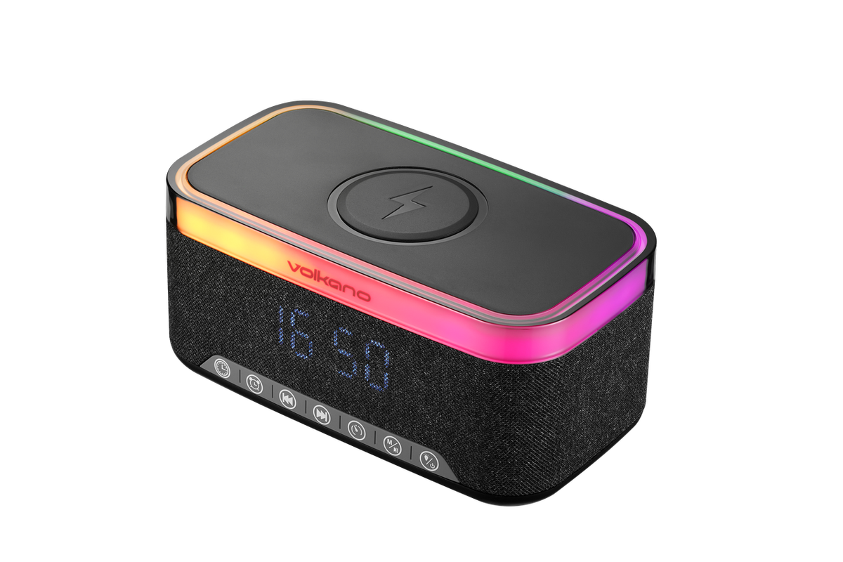 Volkano Radiant 2 Alarm Clock with Wireless Charging and Speaker - Black