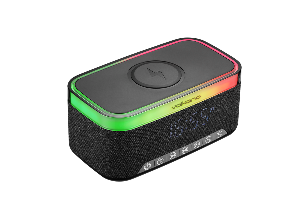 Volkano Radiant 2 Alarm Clock with Wireless Charging and Speaker - Black