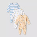 Pack of 3 Juniors Organic Cotton Crew Neck Long Sleeves Sleepsuit with Print