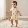 Disney Round Neck Short Sleeve T-shirt and Shorts Set with Tweety Print