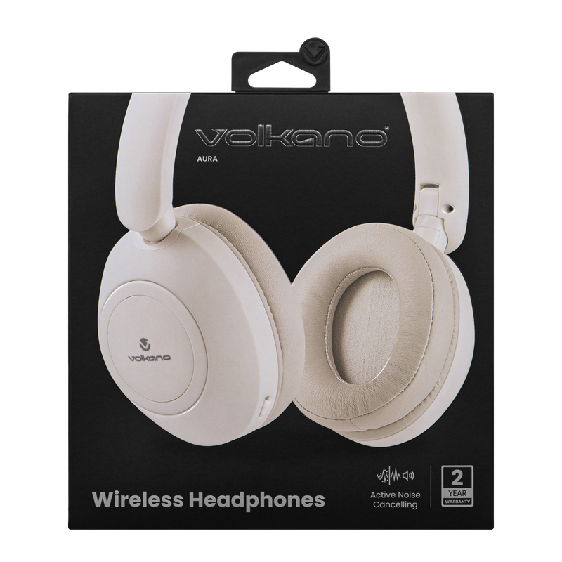 Volkano Aura Series Active Noise Cancelling Bluetooth Headphones - Cream