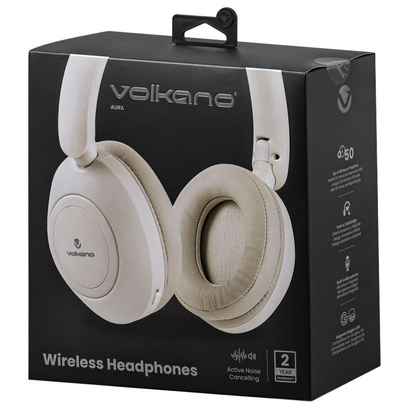 Volkano Aura Series Active Noise Cancelling Bluetooth Headphones - Cream