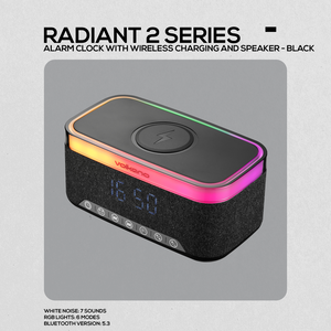 Volkano Radiant 2 Alarm Clock with Wireless Charging and Speaker - Black