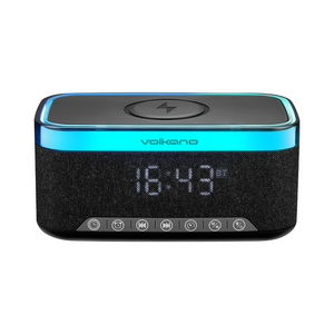 Volkano Radiant 2 Alarm Clock with Wireless Charging and Speaker - Black