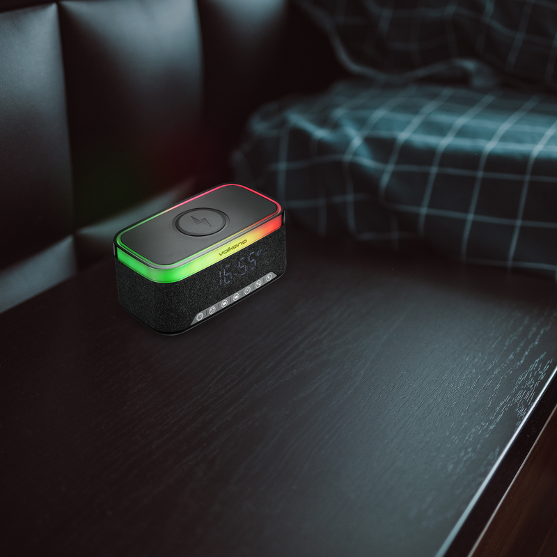 Volkano Radiant 2 Alarm Clock with Wireless Charging and Speaker - Black