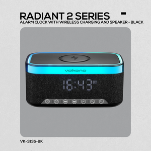 Volkano Radiant 2 Alarm Clock with Wireless Charging and Speaker - Black