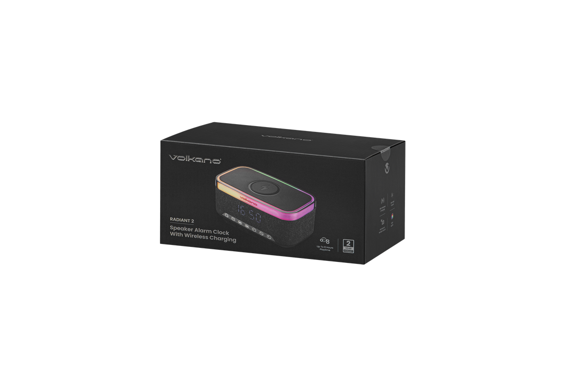 Volkano Radiant 2 Alarm Clock with Wireless Charging and Speaker - Black