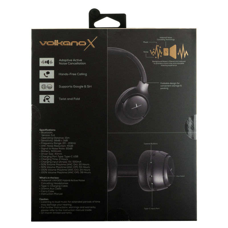 VolkanoX VXH300 Bluetooth Headphones with Hybrid ANC - Black