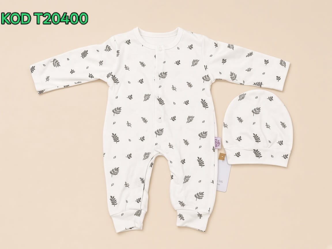 White Leaf Print Romper & Hat Set
