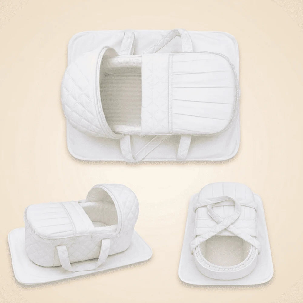 Premium Quilted Baby Carrycot with Double Handles - White