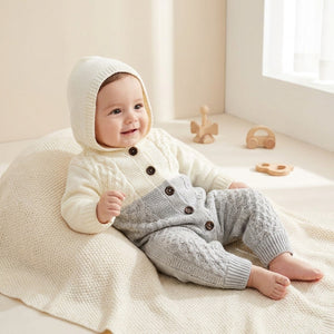 Hooded Knit Fur-Lined Baby Romper (K18)