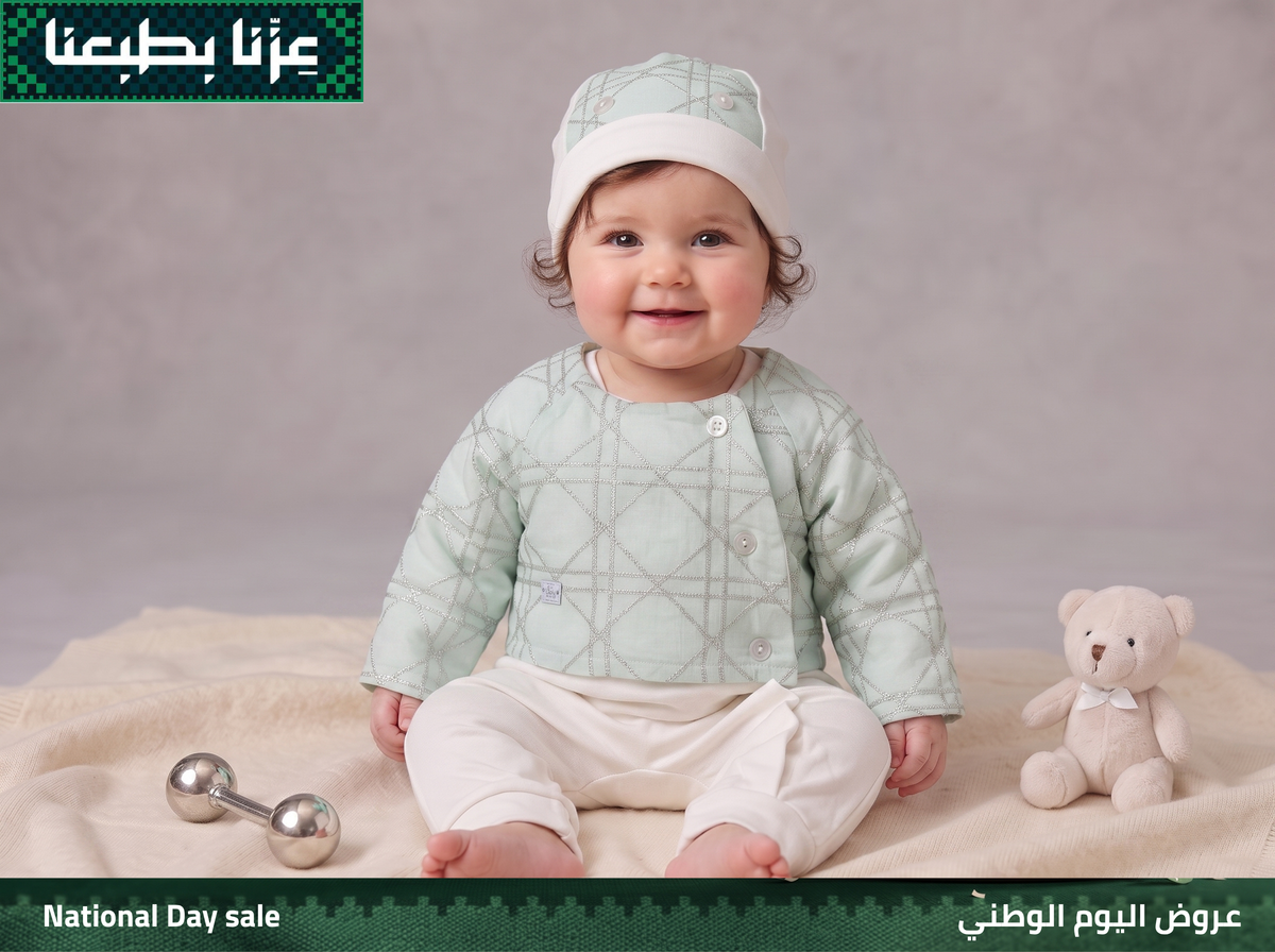 طقم سالوبيت قطني للمواليد مع قبعة – أخضر