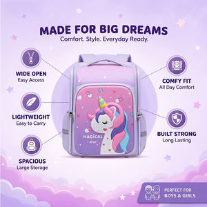 Cocobee - Cute Unicorn Printed Backpack, 15 Inches, Adjustable Straps – Purple