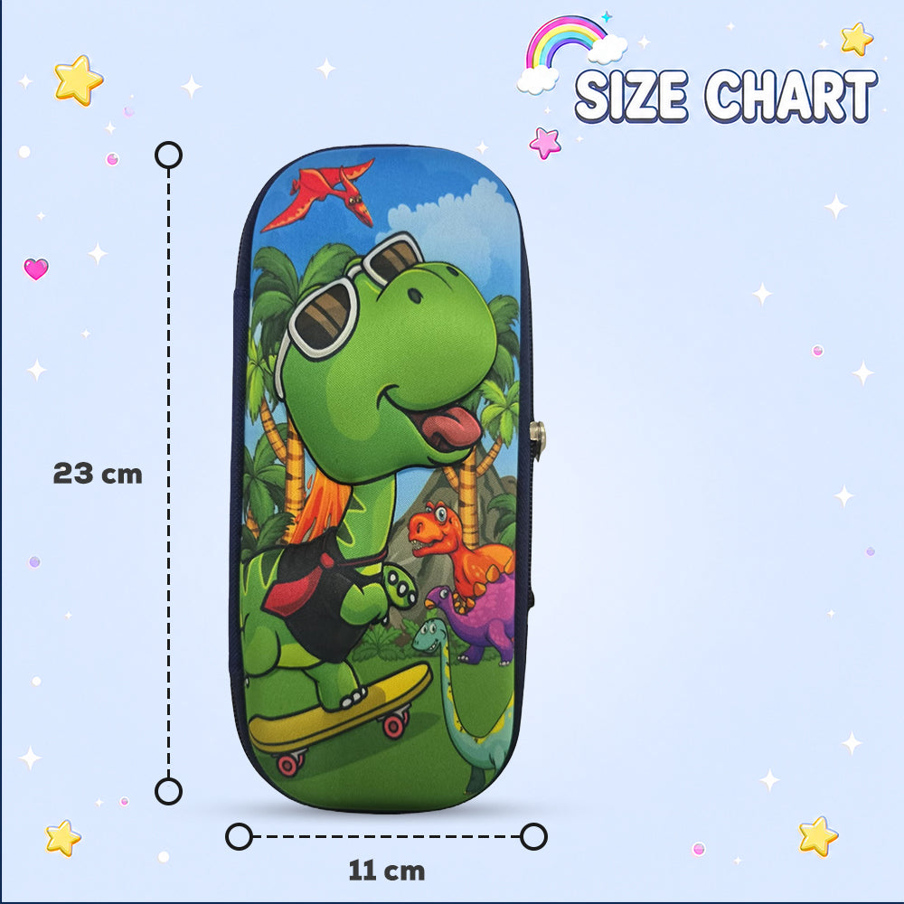 Cocobee Dino On Skate Pencil Case With Internal Mesh Pocket, Sturdy Build, Zipper Closure – Boys, 3+ Years, Multicolor