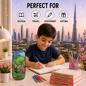 Cocobee Dino On Skate Pencil Case With Internal Mesh Pocket, Sturdy Build, Zipper Closure – Boys, 3+ Years, Multicolor