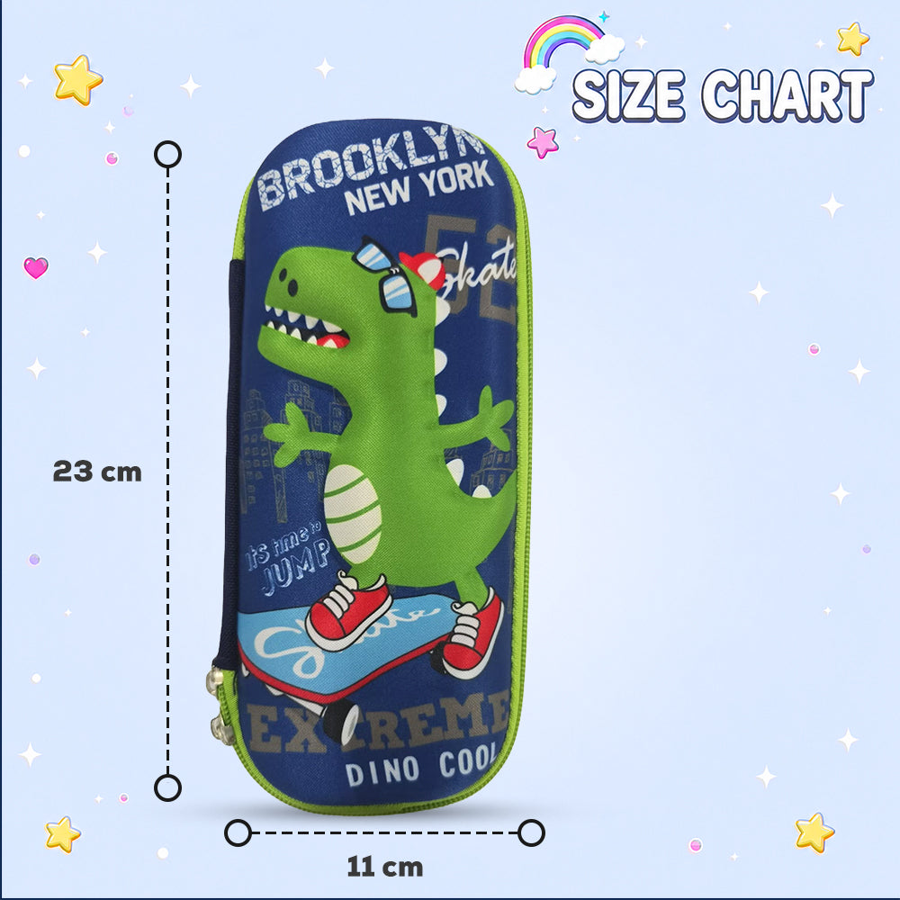 Cocobee Cool Dino Pencil Case With Internal Mesh Pocket, Sturdy Build, Zipper Closure – Boys, 3+ Years, Multicolor