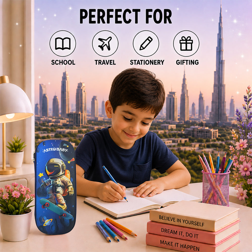 Cocobee Astro Baby Pencil Case With Internal Mesh Pocket, Sturdy Build, Zipper Closure – Boys, 3+ Years, Multicolor