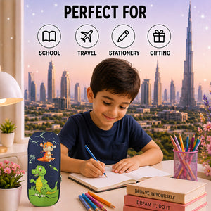 Cocobee Dino Baby Pencil Case With Internal Mesh Pocket, Sturdy Build, Zipper Closure – Boys, 3+ Years, Multicolor