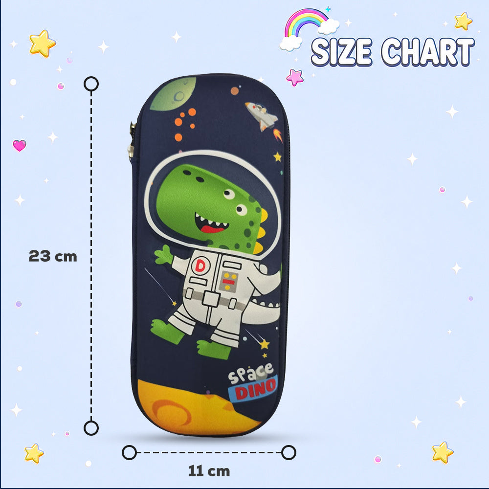 Cocobee Space Dino Pencil Case With Internal Mesh Pocket, Sturdy Build, Zipper Closure – Boys, 3+ Years, Multicolor