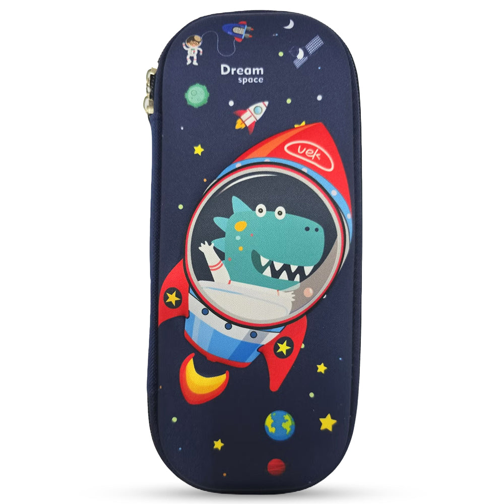 Cocobee Dino UFO Pencil Case With Internal Mesh Pocket, Sturdy Build, Zipper Closure – Boys, 3+ Years, Multicolor