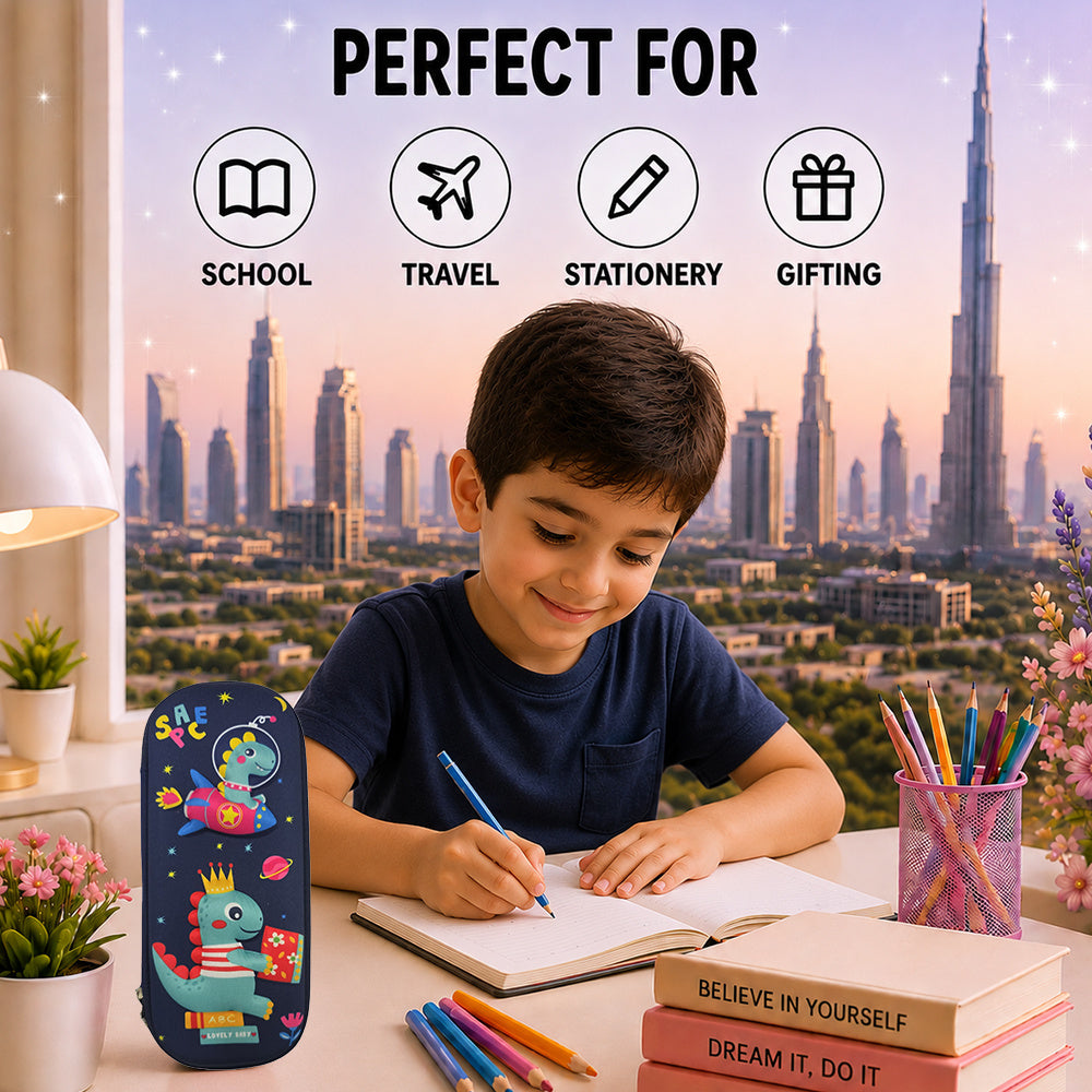 Cocobee Dino in Space Pencil Case With Internal Mesh Pocket, Sturdy Build, Zipper Closure – Boys, 3+ Years, Multicolor