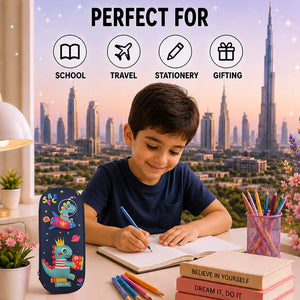 Cocobee Dino in Space Pencil Case With Internal Mesh Pocket, Sturdy Build, Zipper Closure – Boys, 3+ Years, Multicolor