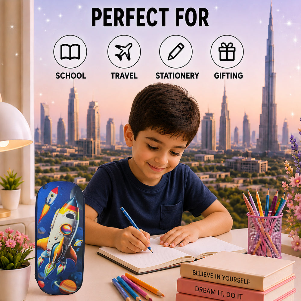 Cocobee Spaceship Pencil Case With Internal Mesh Pocket, Sturdy Build, Zipper Closure – Boys, 3+ Years, Multicolor