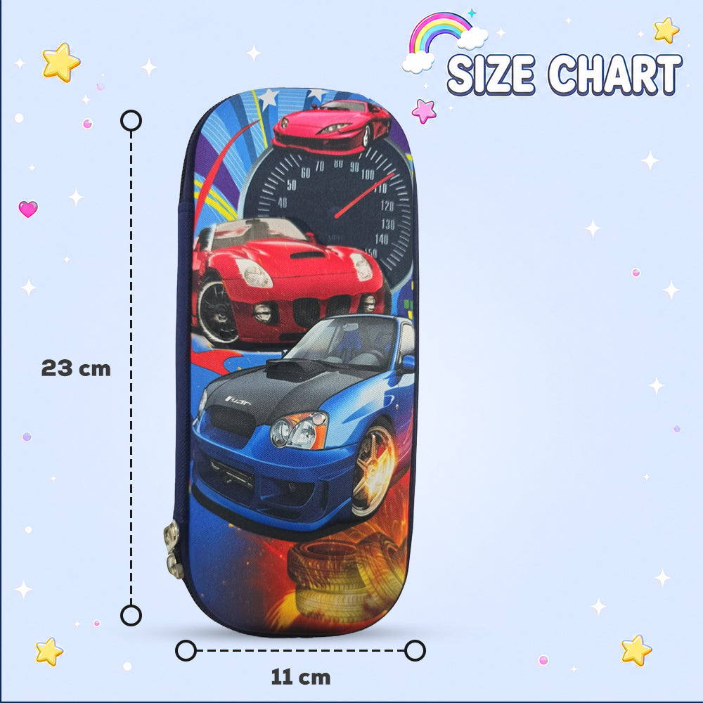 Cocobee Cars Pencil Case With Internal Mesh Pocket, Sturdy Build, Zipper Closure – Boys, 3+ Years, Multicolor