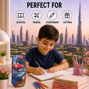 Cocobee Cars Pencil Case With Internal Mesh Pocket, Sturdy Build, Zipper Closure – Boys, 3+ Years, Multicolor