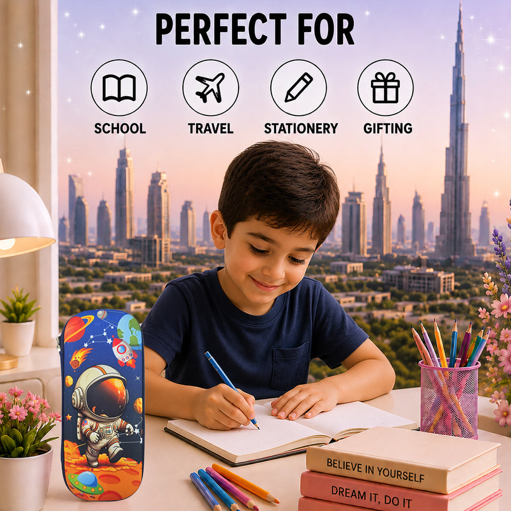 Cocobee Astronaut Pencil Case With Internal Mesh Pocket, Sturdy Build, Zipper Closure – Boys, 3+ Years, Multicolor