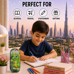 Cocobee Dino world Pencil Case With Internal Mesh Pocket, Sturdy Build, Zipper Closure – Boys, 3+ Years, Multicolor