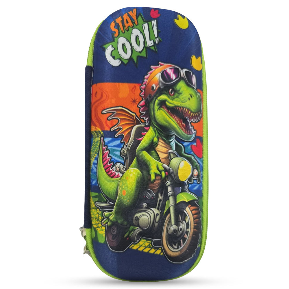 Cocobee Biker Dino Pencil Case With Internal Mesh Pocket, Sturdy Build, Zipper Closure – Boys, 3+ Years, Multicolor