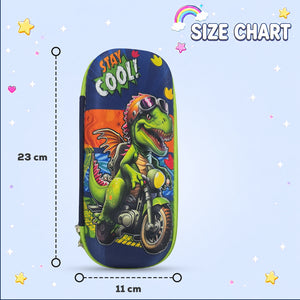 Cocobee Biker Dino Pencil Case With Internal Mesh Pocket, Sturdy Build, Zipper Closure – Boys, 3+ Years, Multicolor